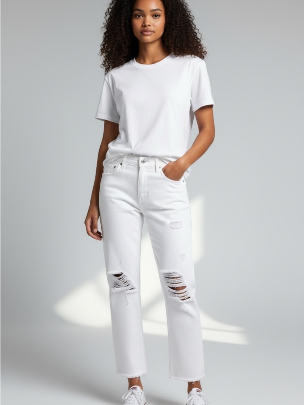 Rails The Atwater Slouchy Straight Bright White Distressed Jean, Button Fly